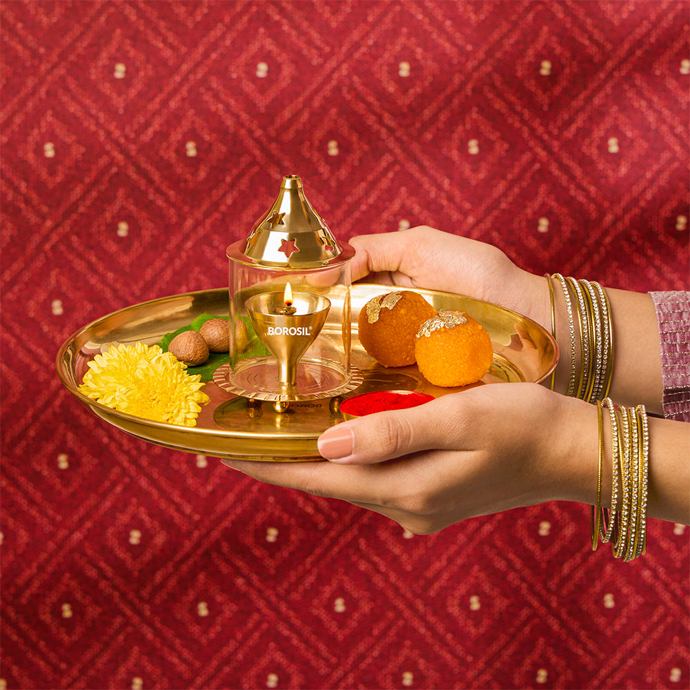 Borosil Akhand Diya, Brass, Small (TR)
