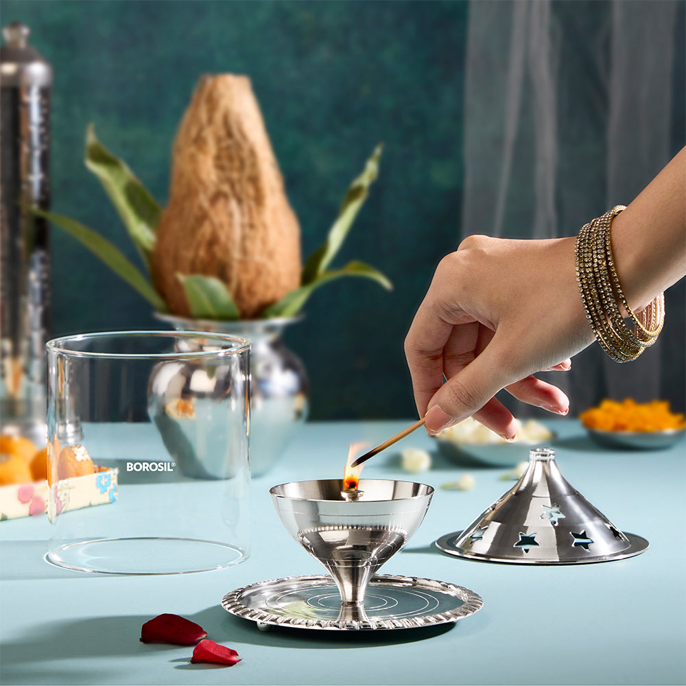 Borosil Akhand Diya, Nickel, Large