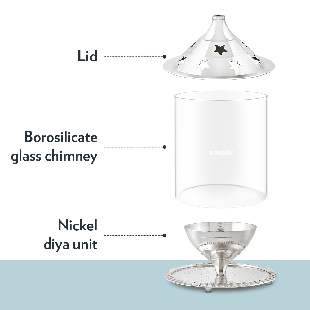 Borosil Akhand Diya, Nickel, Large
