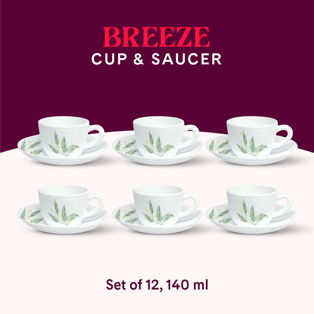 Larah by Borosil Breeze Cup n Saucer Set 140 ml x 12