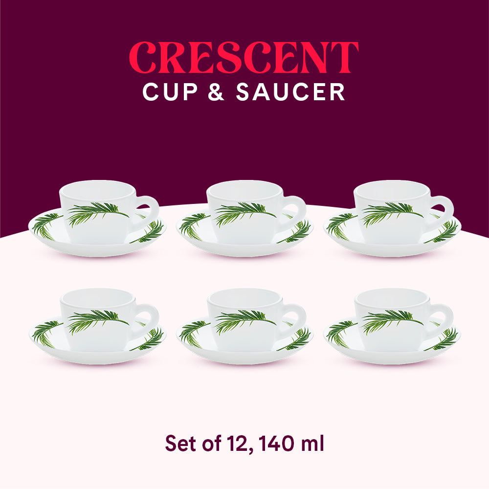 Larah by Borosil Crescent Cup n Saucer Set 140 ml x 12