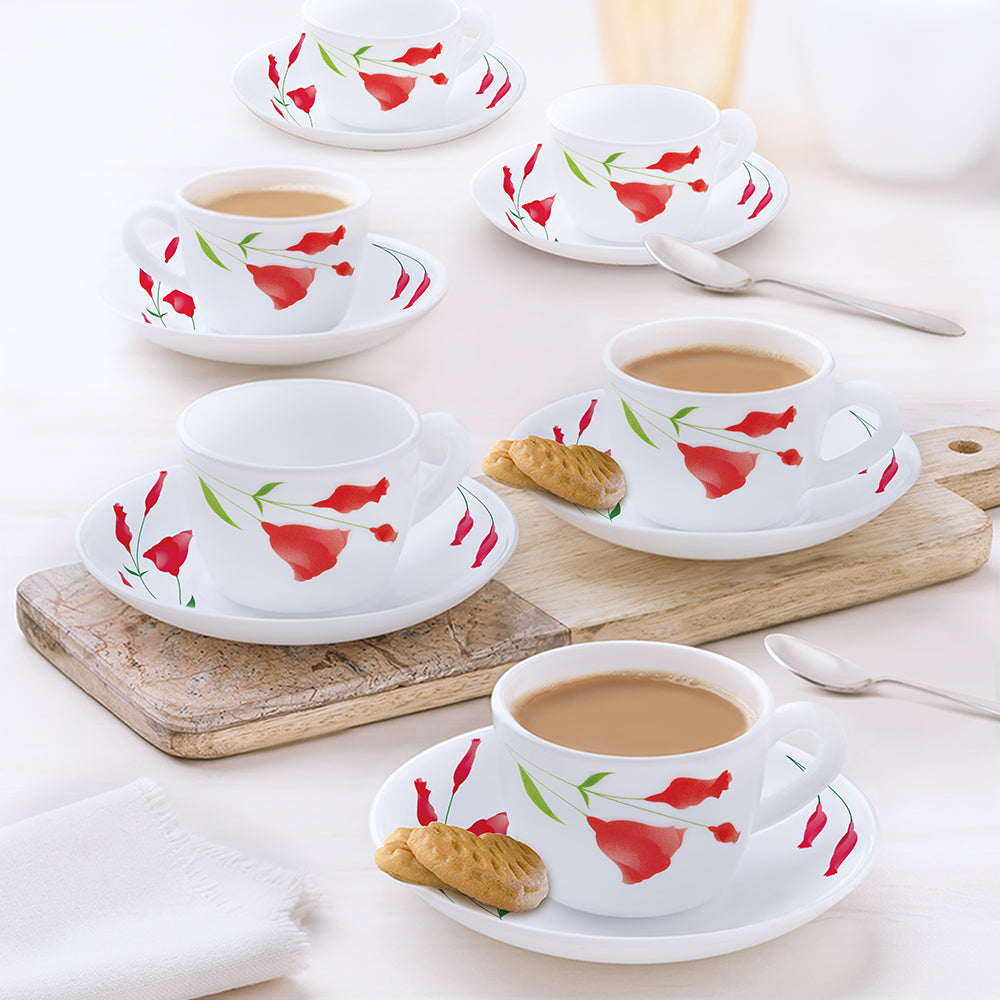 Larah by Borosil Diana Cup n Saucer Set 140 ml x 12