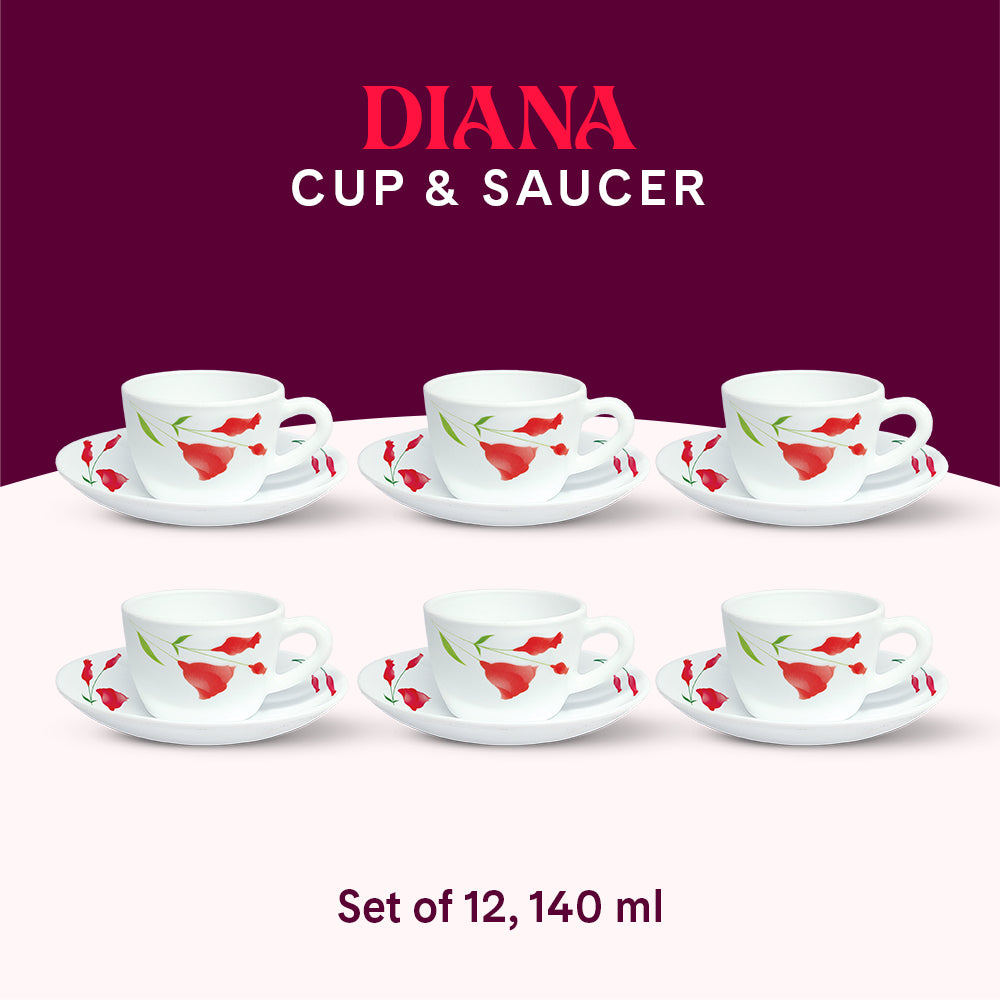 Larah by Borosil Diana Cup n Saucer Set 140 ml x 12
