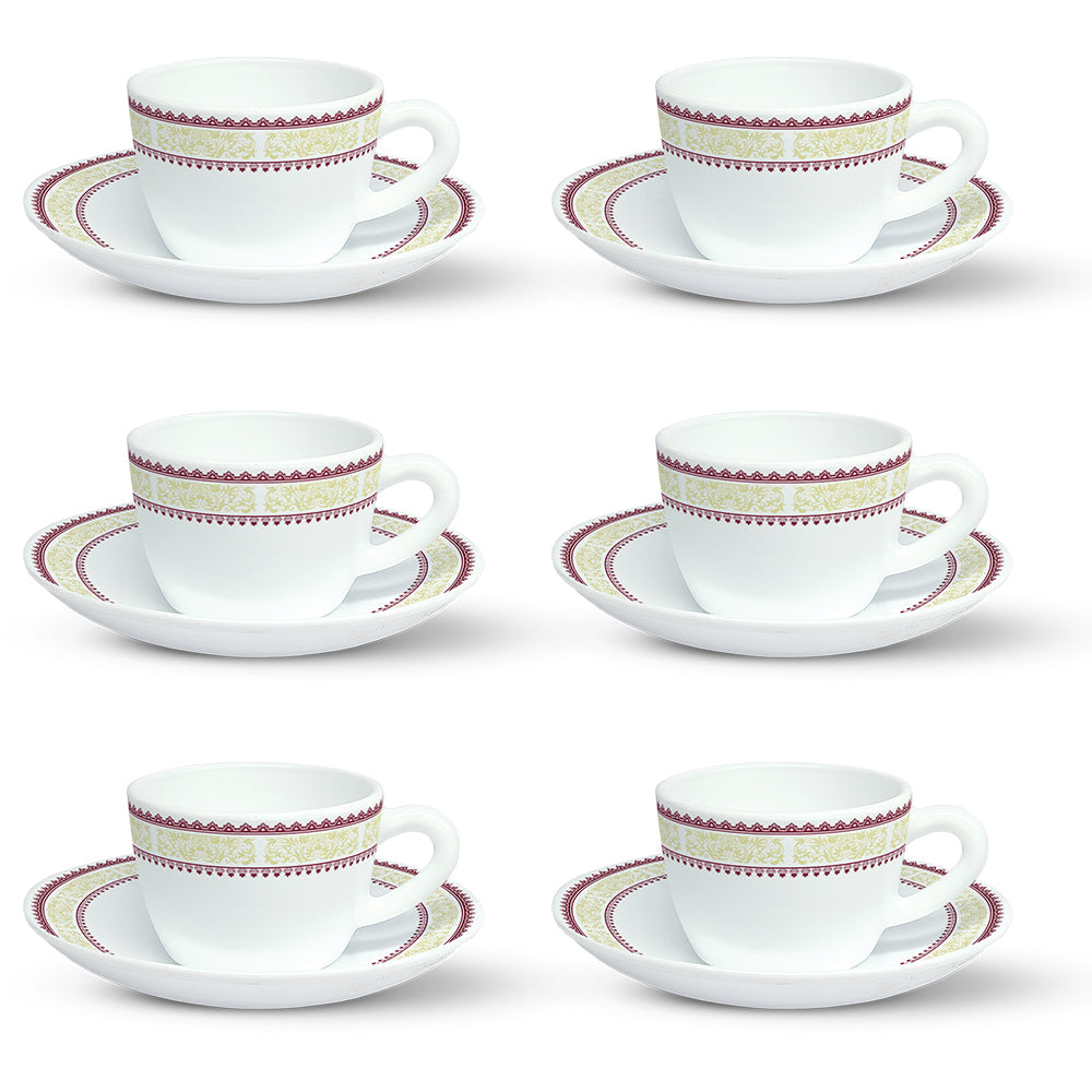 Larah by Borosil Elega Cup n Saucers Set 140 ml x 12