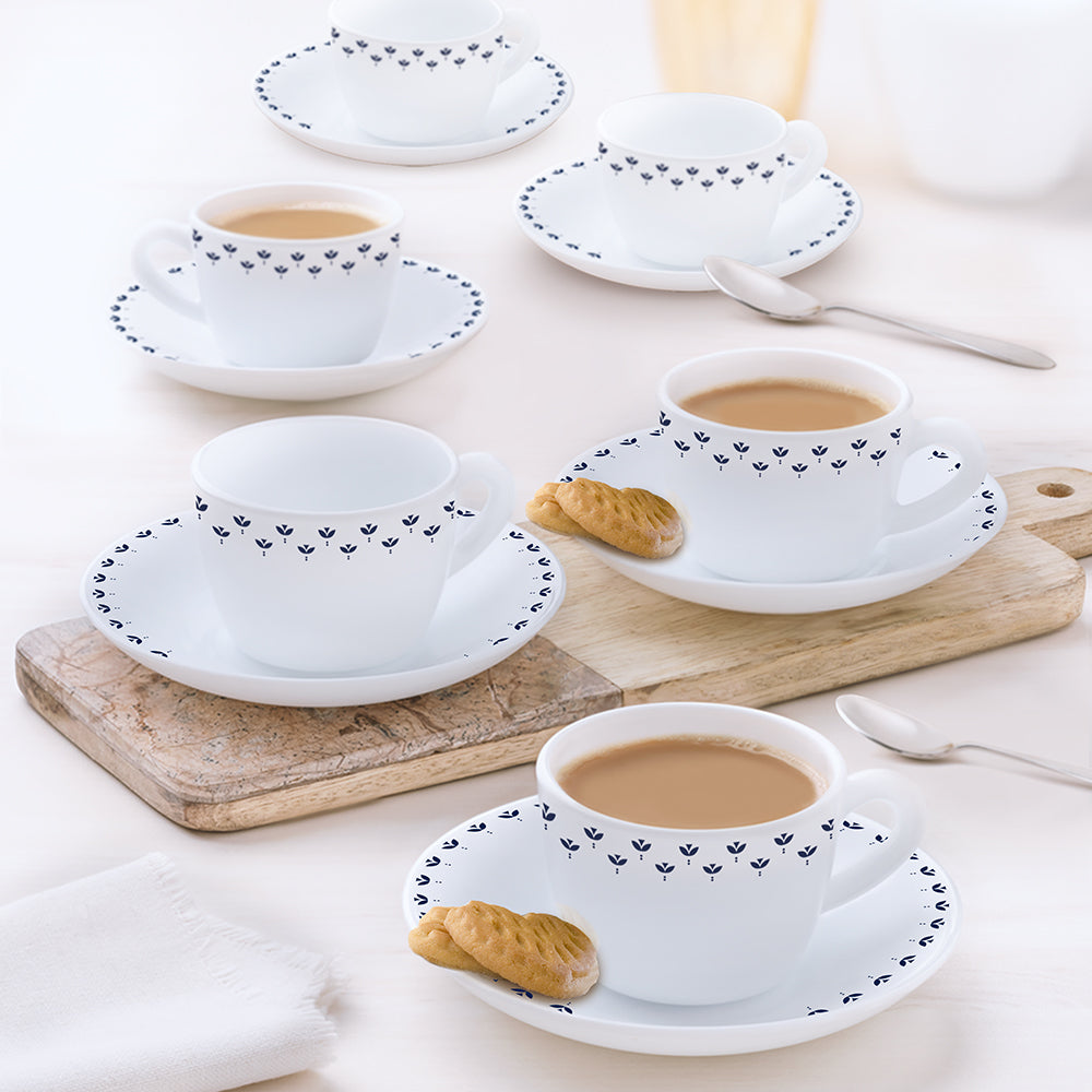 Larah by Borosil Fabula Cup n Saucer Set 140 ml x 12