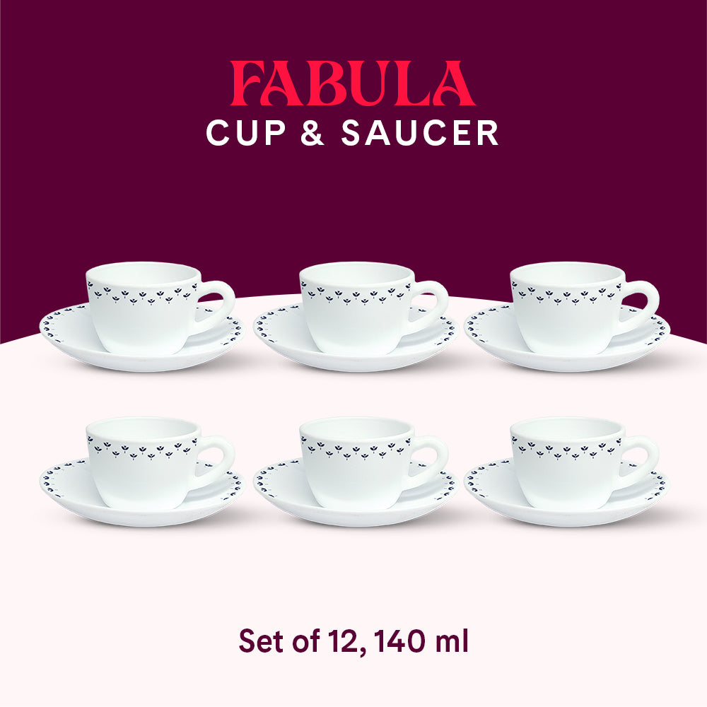 Larah by Borosil Fabula Cup n Saucer Set 140 ml x 12