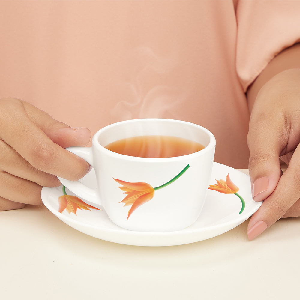 Larah by Borosil Firefly Cup n Saucer Set 140 ml x 12
