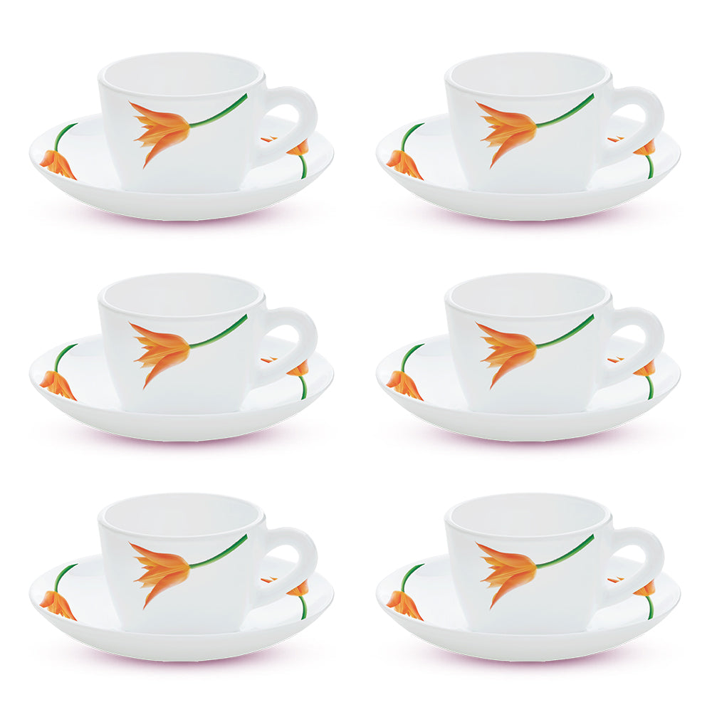 Larah by Borosil Firefly Cup n Saucer Set 140 ml x 12