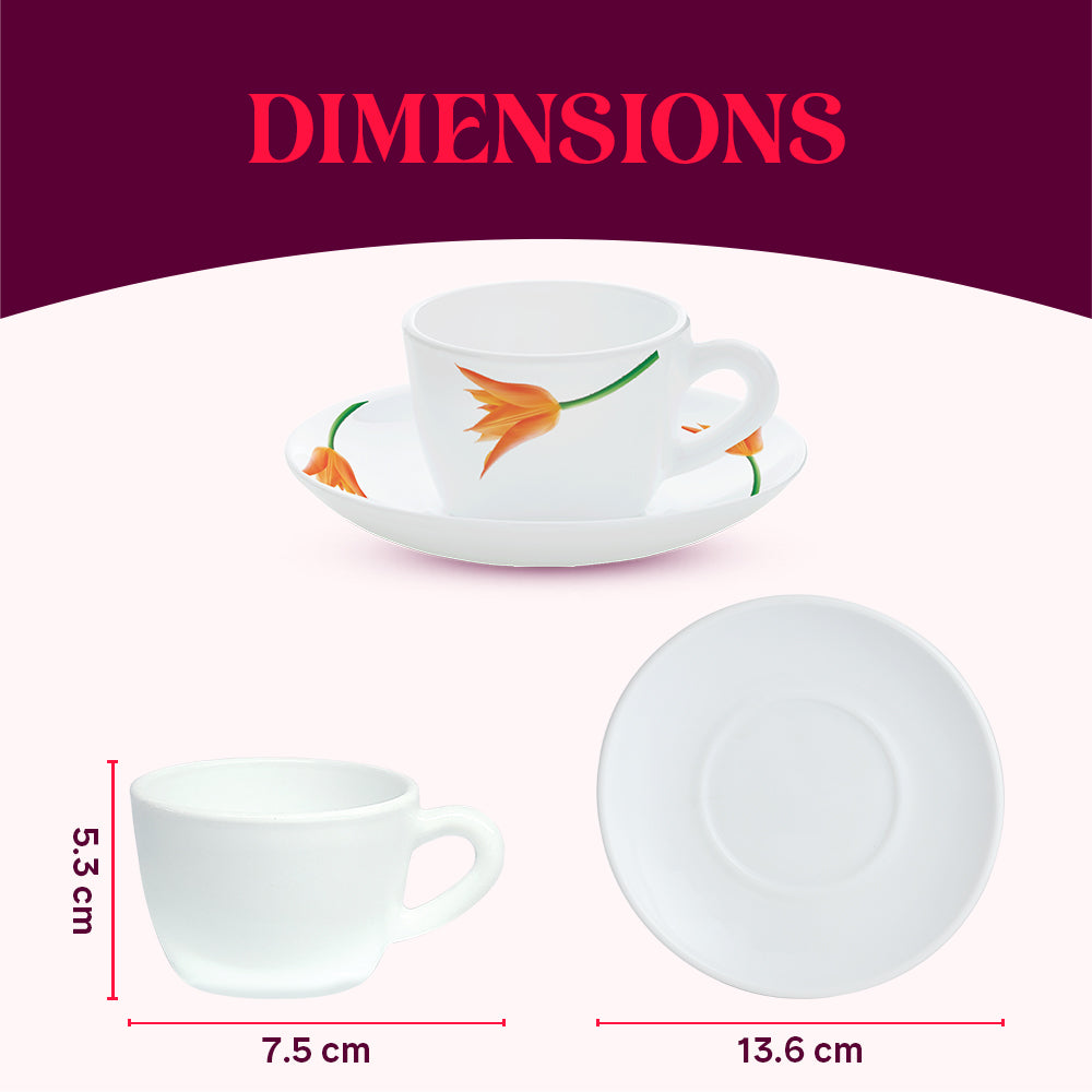Larah by Borosil Firefly Cup n Saucer Set 140 ml x 12