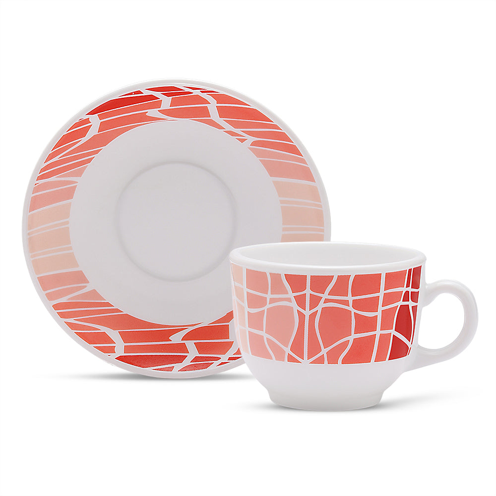 Larah by Borosil Flamingo Cup n Saucers Set 140 ml x 12