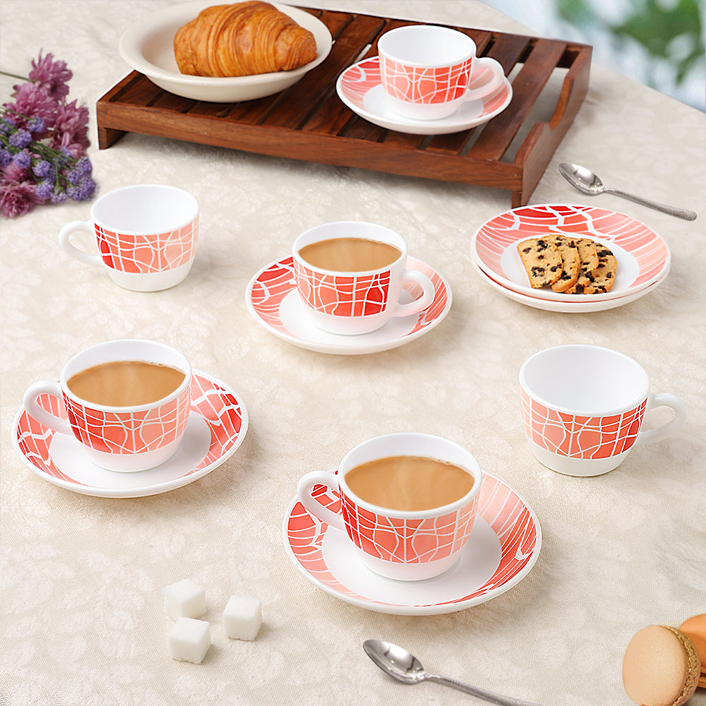 Larah by Borosil Flamingo Cup n Saucers Set 140 ml x 12