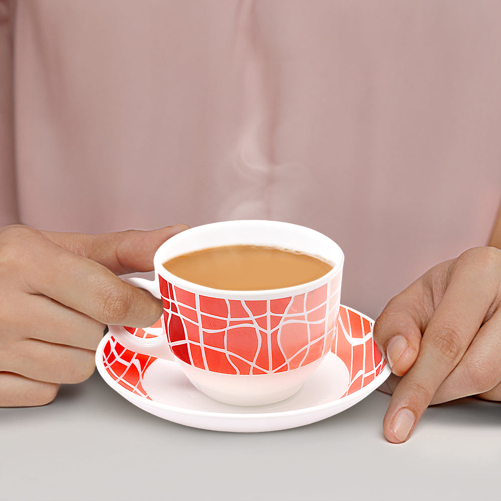 Larah by Borosil Flamingo Cup n Saucers Set 140 ml x 12