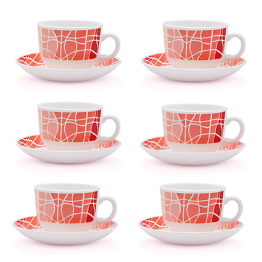 Larah by Borosil Flamingo Cup n Saucers Set 140 ml x 12
