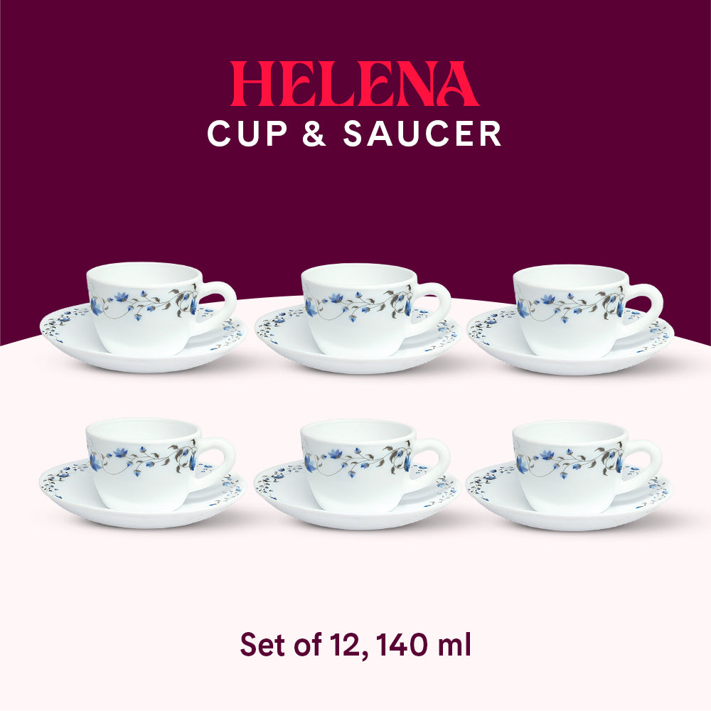 Larah by Borosil Helena Cup n Saucer Set 140 ml x 12