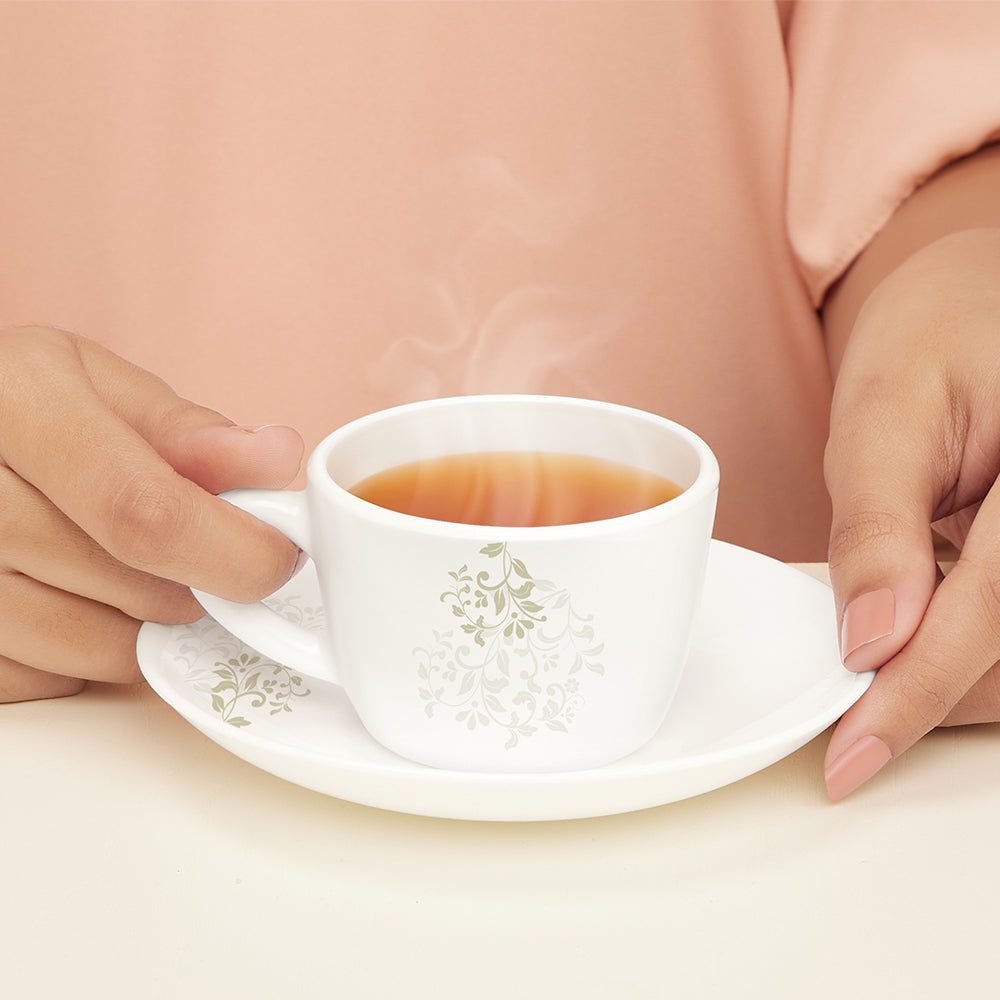Larah by Borosil Ingot Cup n Saucer Set 140 ml x 12
