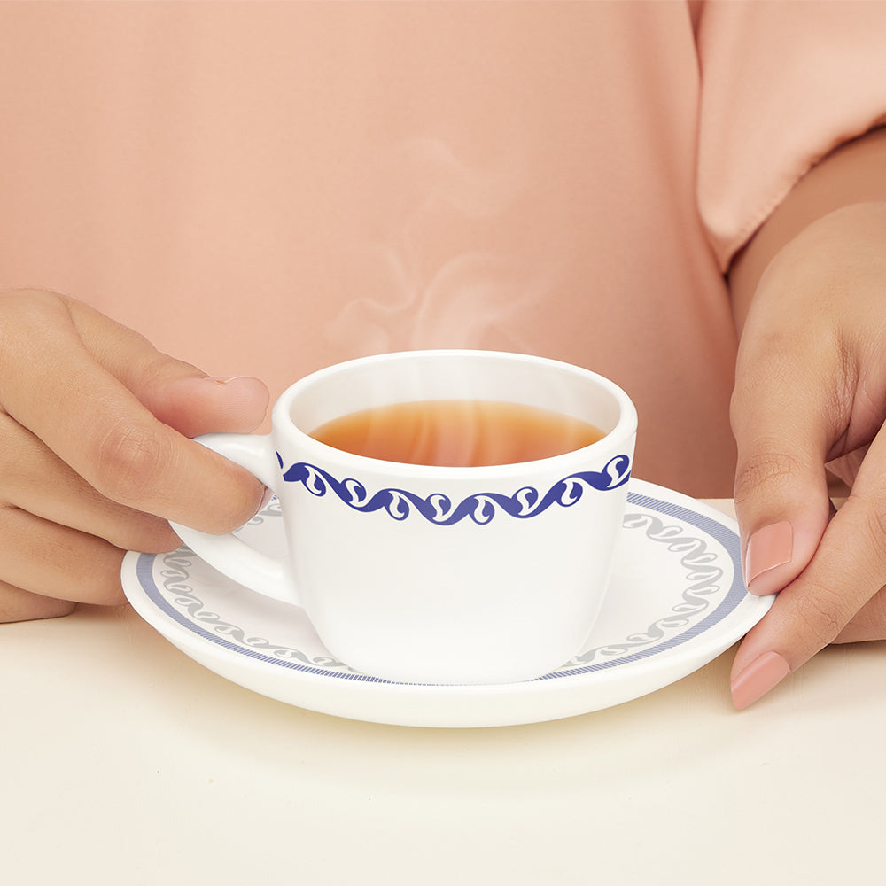Larah by Borosil Jazzblue Cup n Saucer Set 140 ml x 12