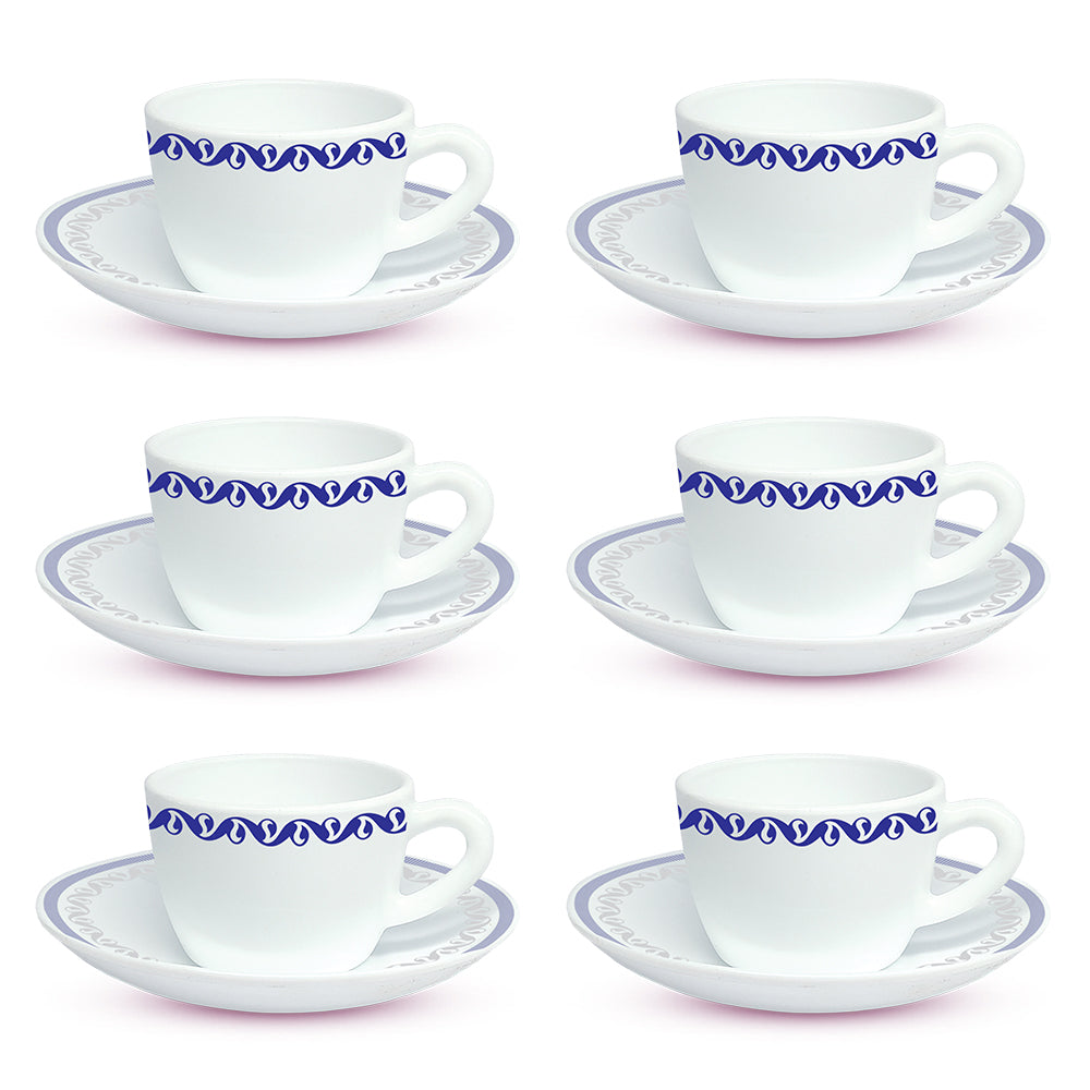 Larah by Borosil Jazzblue Cup n Saucer Set 140 ml x 12