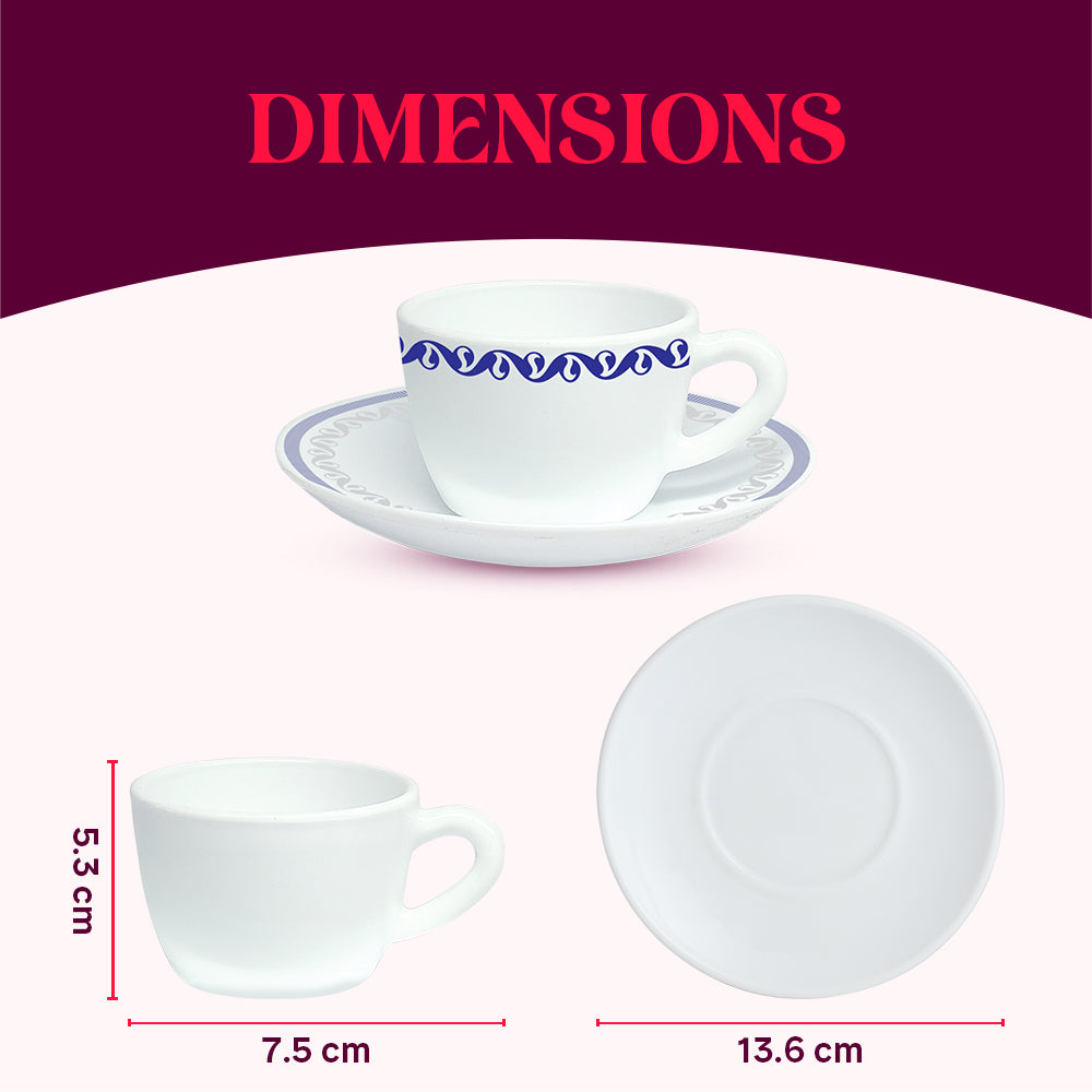 Larah by Borosil Jazzblue Cup n Saucer Set 140 ml x 12