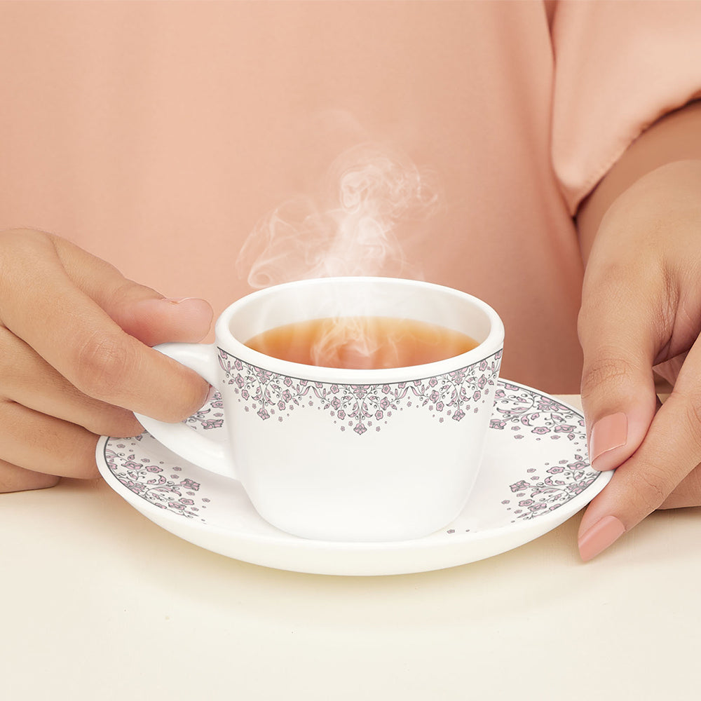 Larah by Borosil Lark Cup n Saucers Set 140 ml x 12