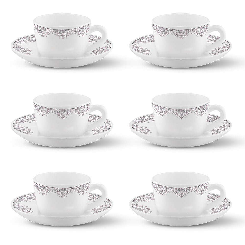 Larah by Borosil Lark Cup n Saucers Set 140 ml x 12