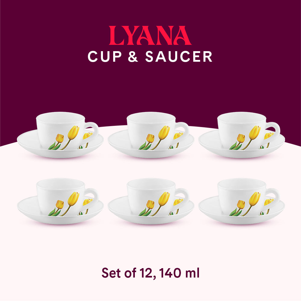Larah by Borosil Lyana Cup n Saucer Set 140 ml x 12