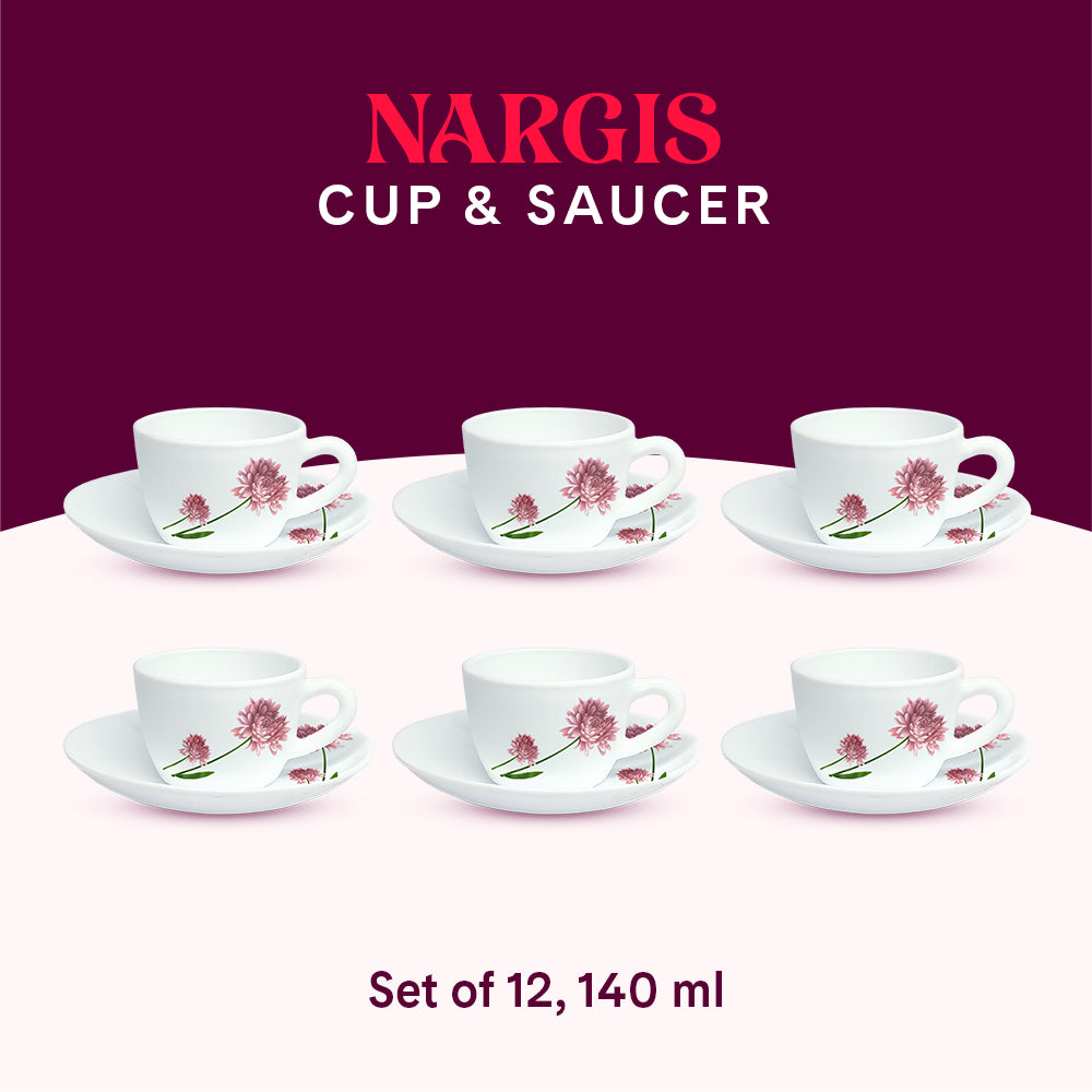 Larah by Borosil Nargis Cup n Saucer Set 140 ml x 12