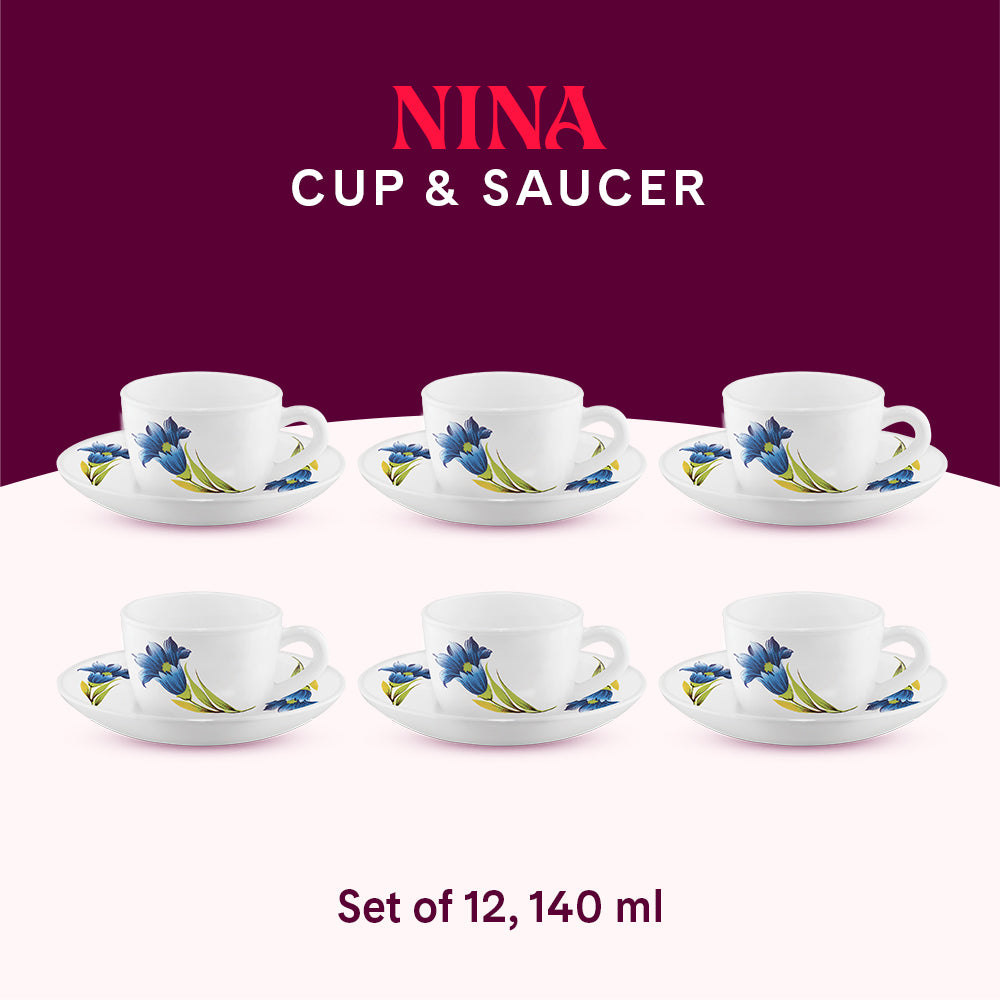 Larah by Borosil Nina Cup n Saucer Set 140 ml x 12