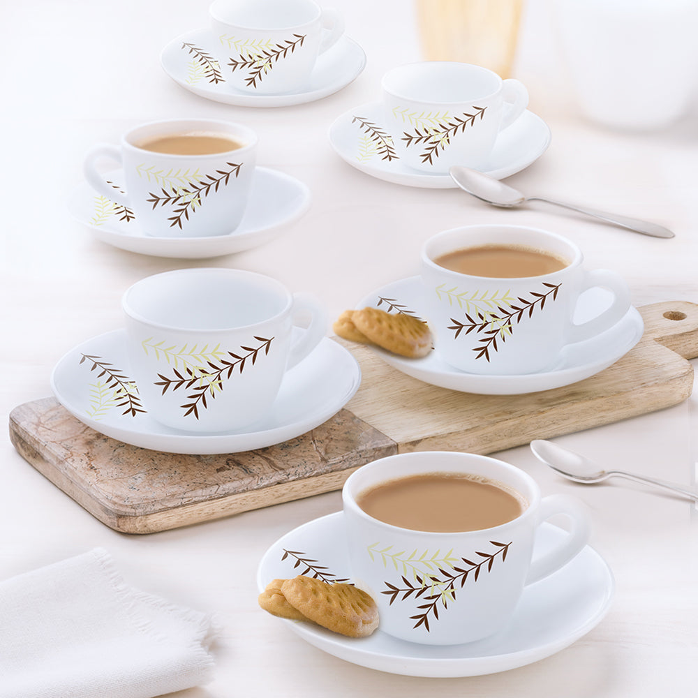 Larah by Borosil Oak Cup n Saucer Set 140 ml x 12