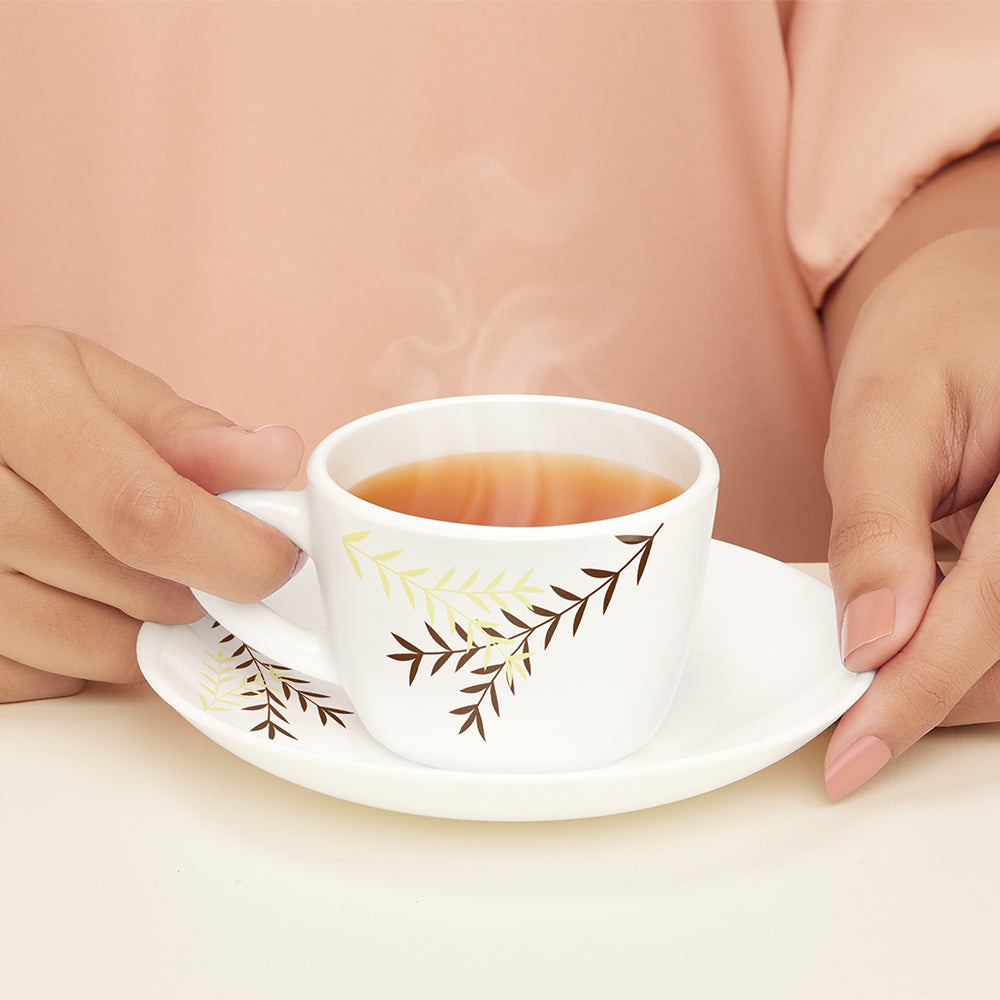 Larah by Borosil Oak Cup n Saucer Set 140 ml x 12