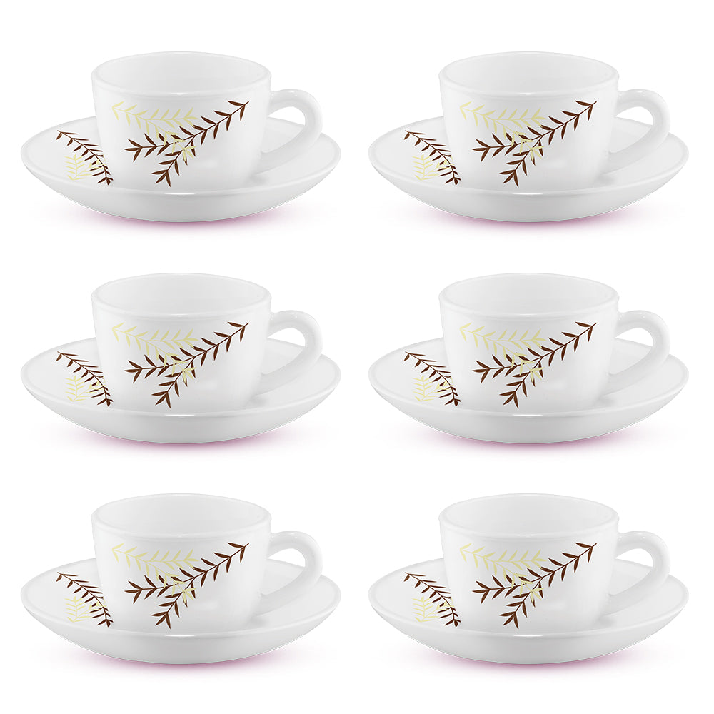 Larah by Borosil Oak Cup n Saucer Set 140 ml x 12