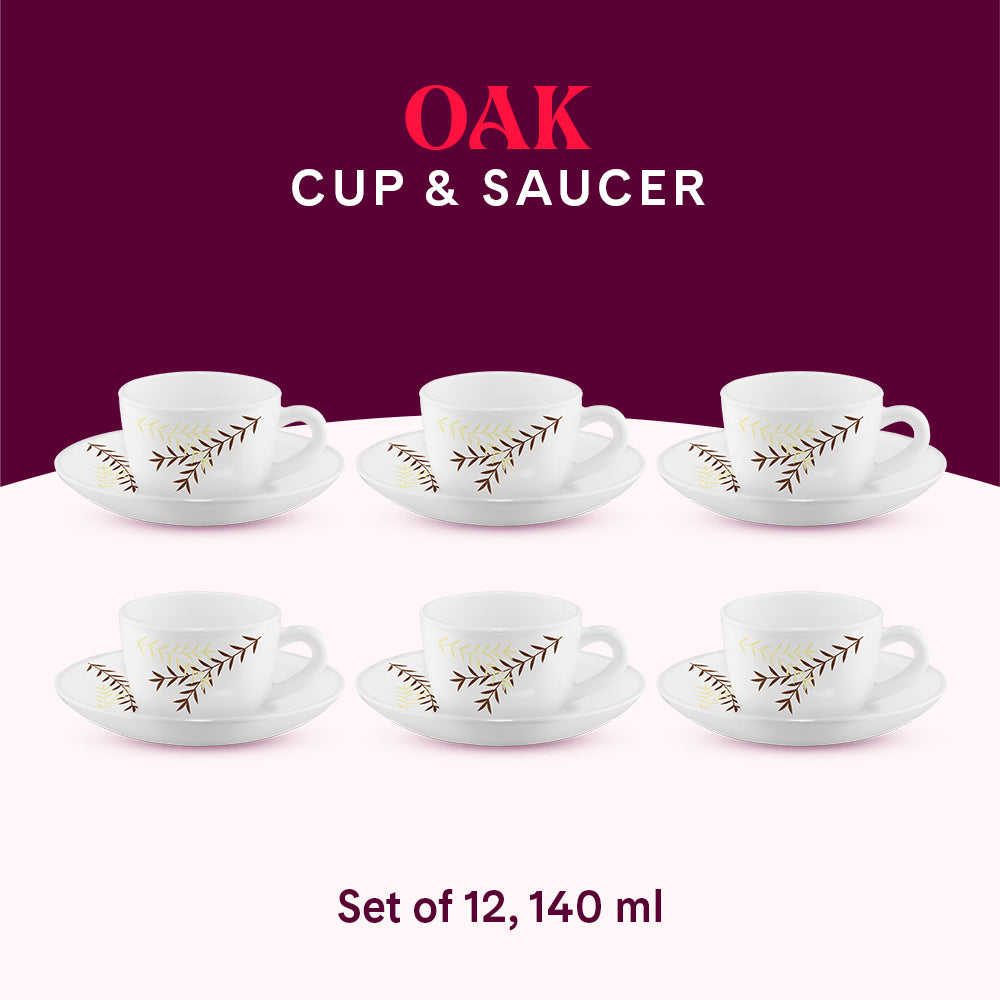 Larah by Borosil Oak Cup n Saucer Set 140 ml x 12