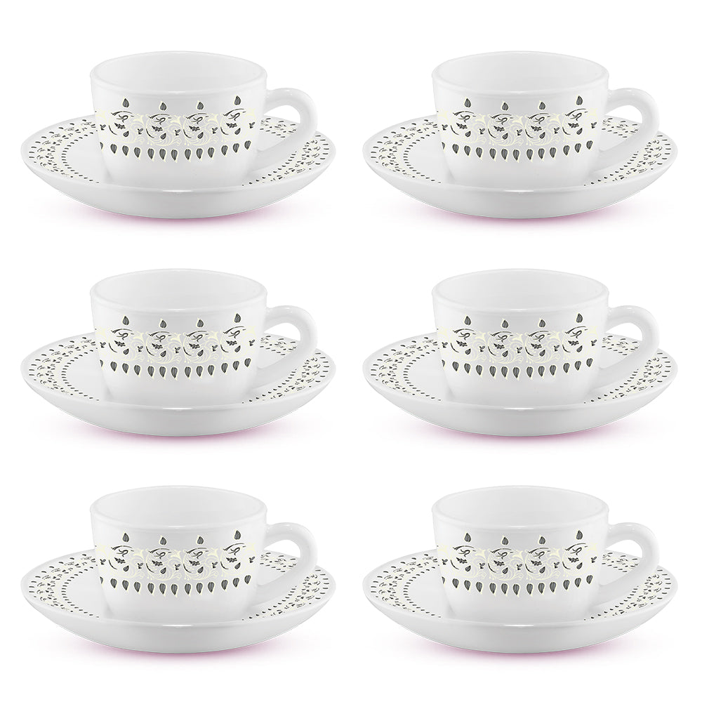 Larah by Borosil Ora Gold Cup n Saucer Set 140 ml x 12
