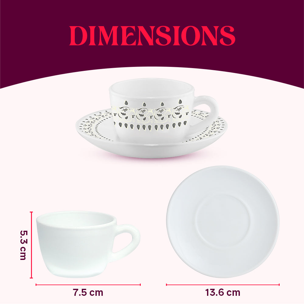 Larah by Borosil Ora Gold Cup n Saucer Set 140 ml x 12