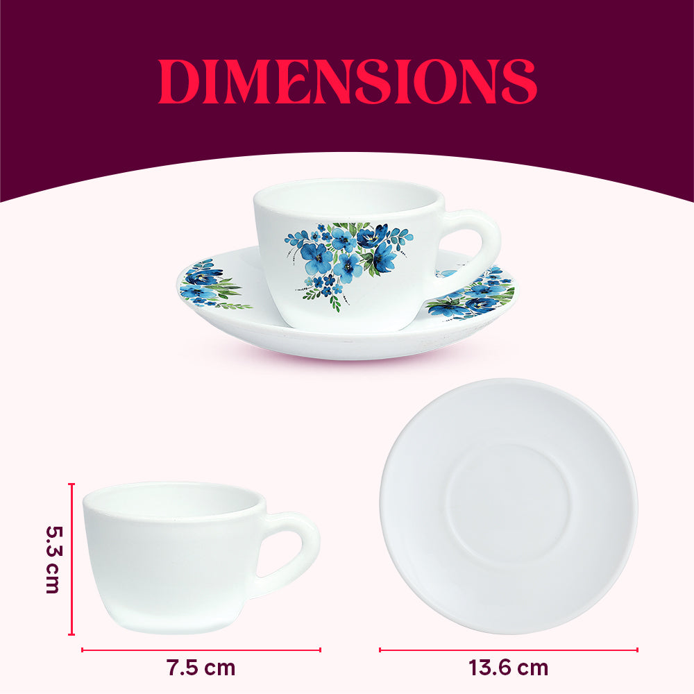 Larah by Borosil Pansy Cup n Saucer Set 140 ml x 12
