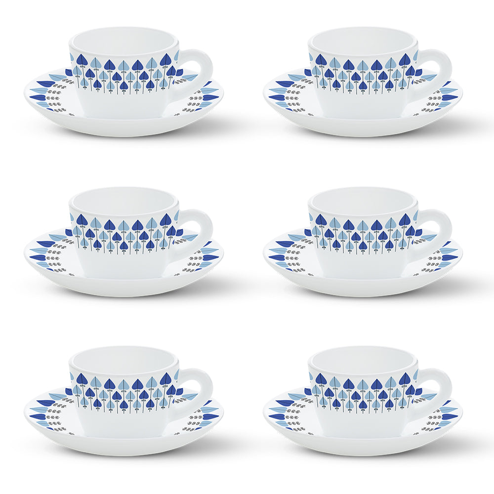 Larah by Borosil Robin Cup n Saucers Set 140 ml x 12