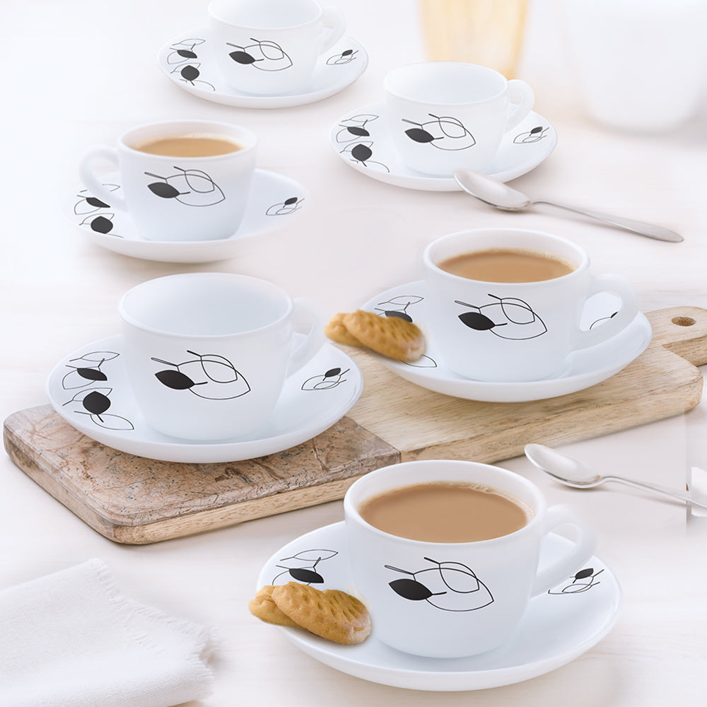 Larah by Borosil Shadow Cup n Saucer Set 140 ml x 12