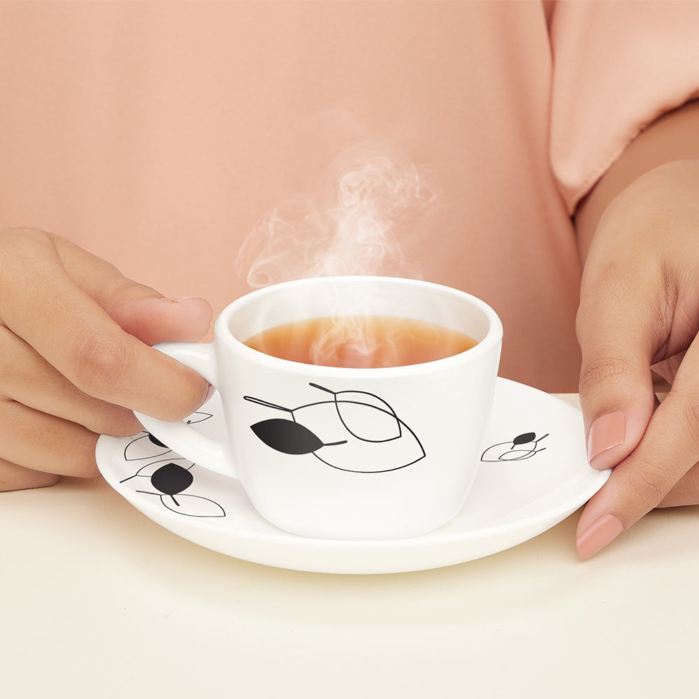Larah by Borosil Shadow Cup n Saucer Set 140 ml x 12