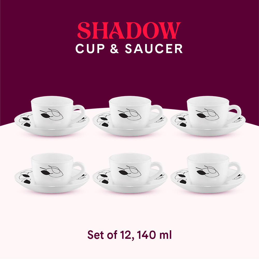 Larah by Borosil Shadow Cup n Saucer Set 140 ml x 12