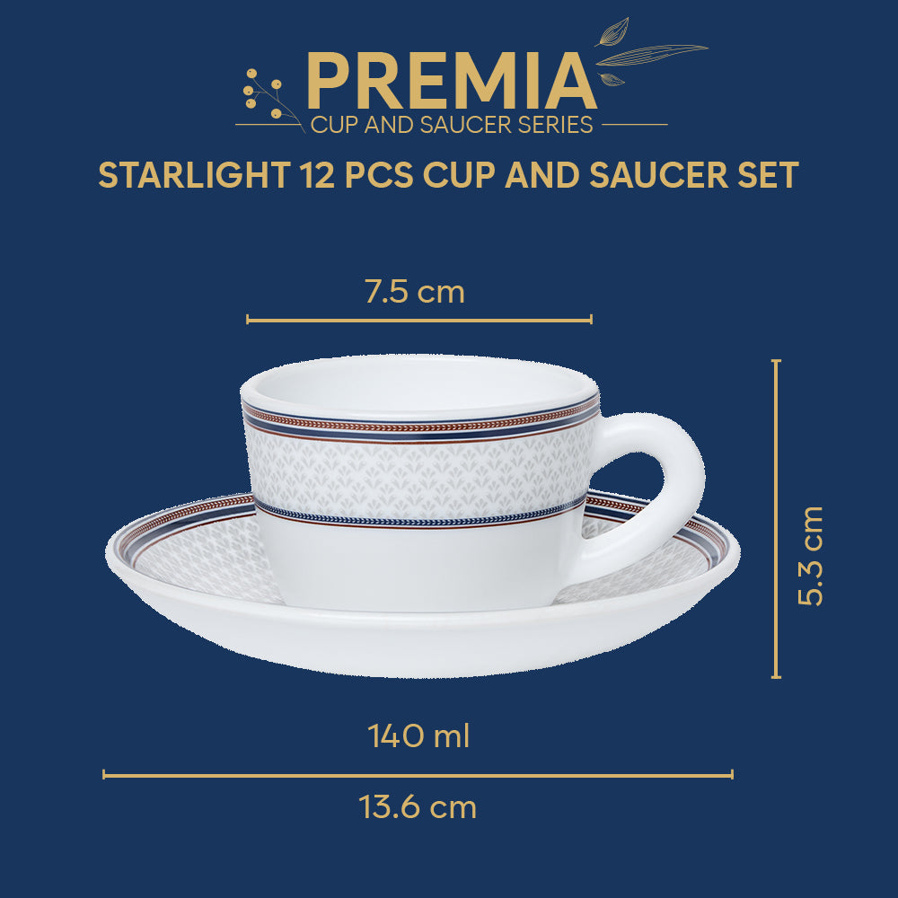 Larah By Borosil Starlight Cup n Saucer Set 140 ml x 12