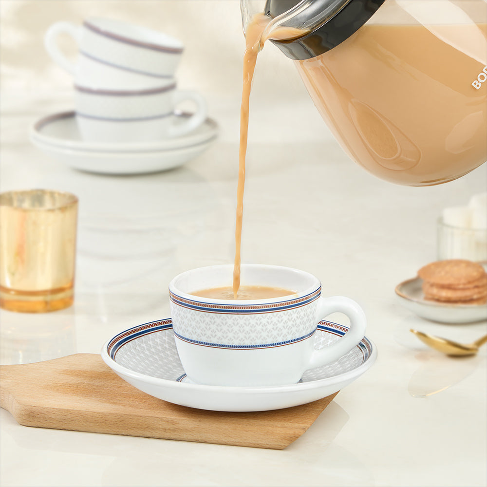 Larah By Borosil Starlight Cup n Saucer Set 140 ml x 12