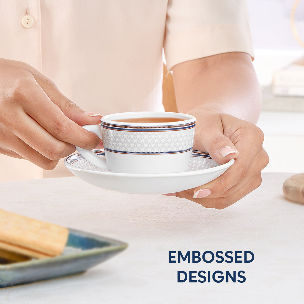 Larah By Borosil Starlight Cup n Saucer Set 140 ml x 12