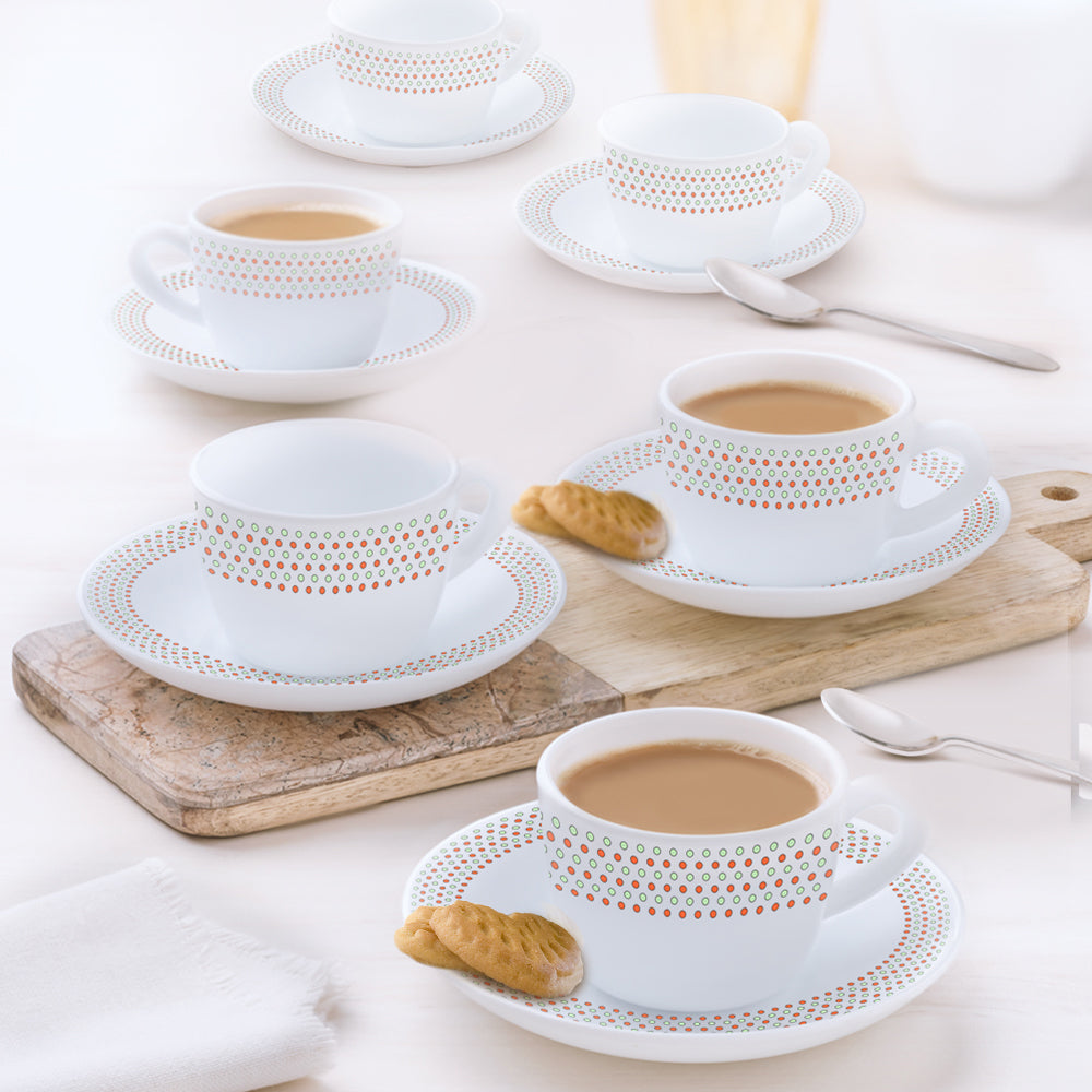 Larah by Borosil Waltz Cup n Saucer Set 140 ml x 12