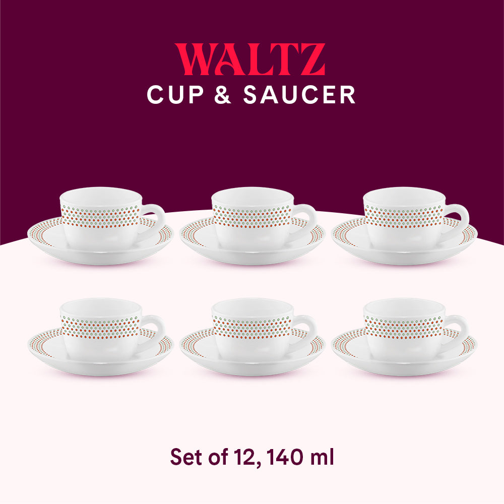 Larah by Borosil Waltz Cup n Saucer Set 140 ml x 12
