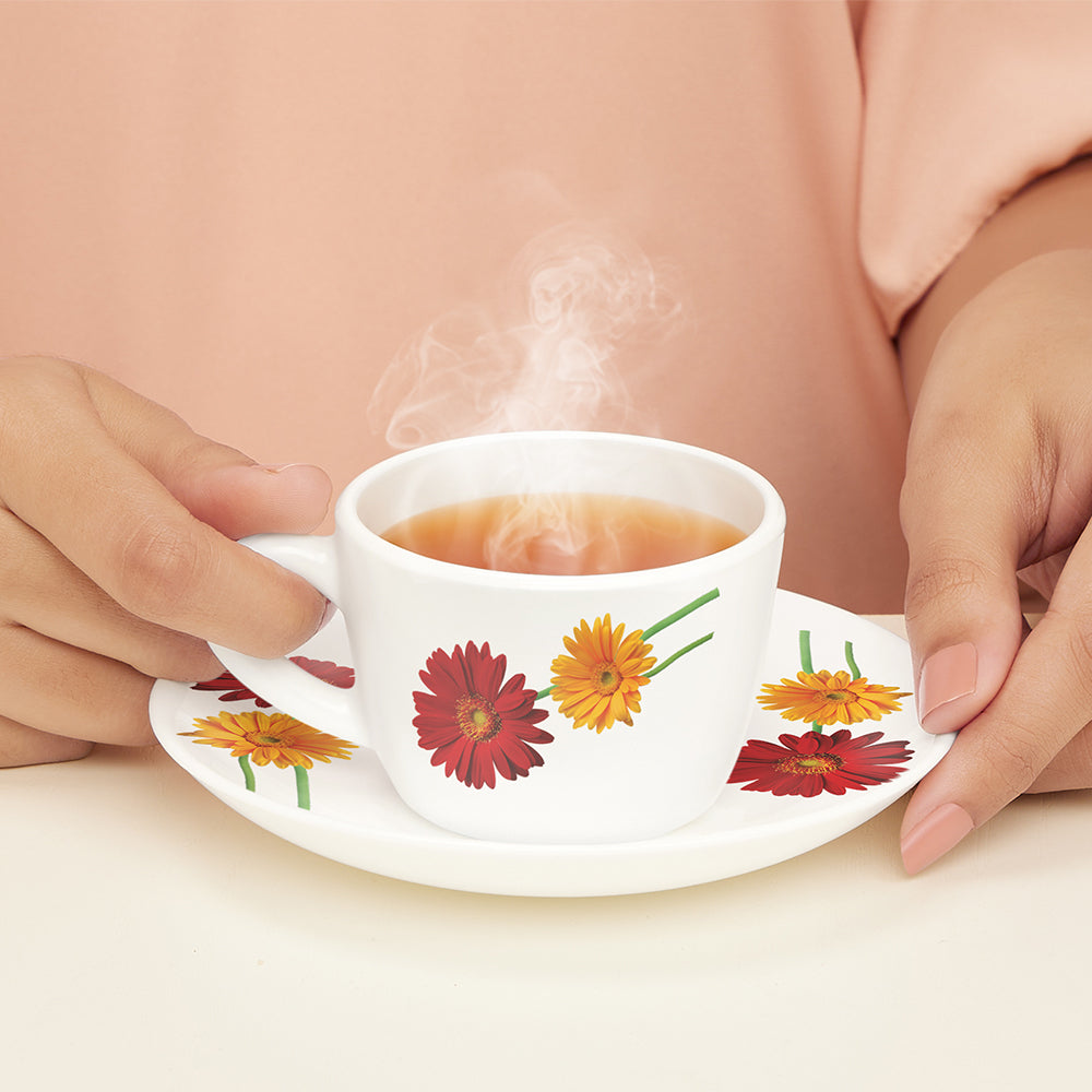 Larah by Borosil Zinnia Cup n Saucer Set 140 ml x 12