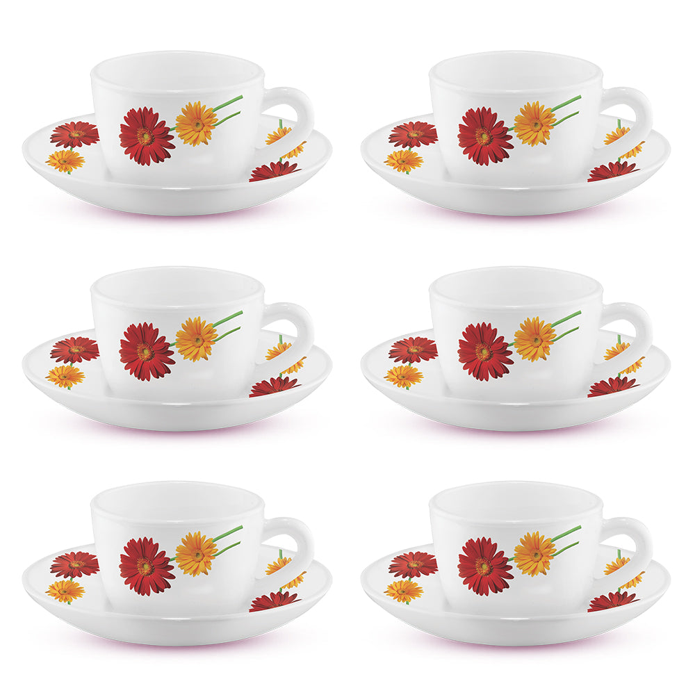 Larah by Borosil Zinnia Cup n Saucer Set 140 ml x 12
