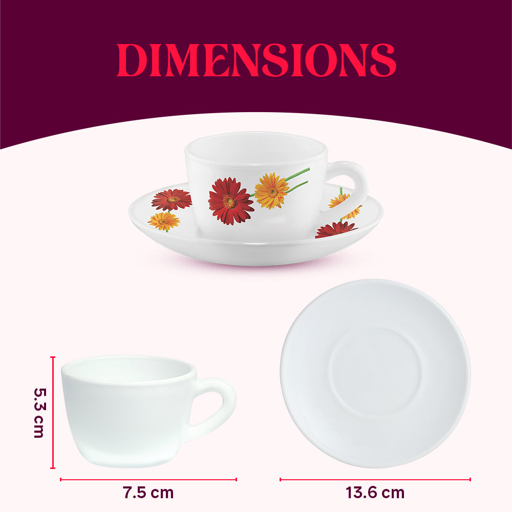 Larah by Borosil Zinnia Cup n Saucer Set 140 ml x 12