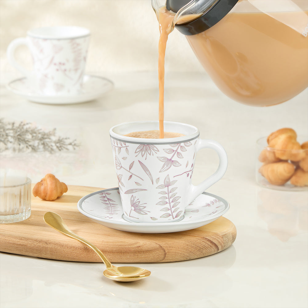 Larah By Borosil Grandeur Mug n Saucer Set 160 ml x 12