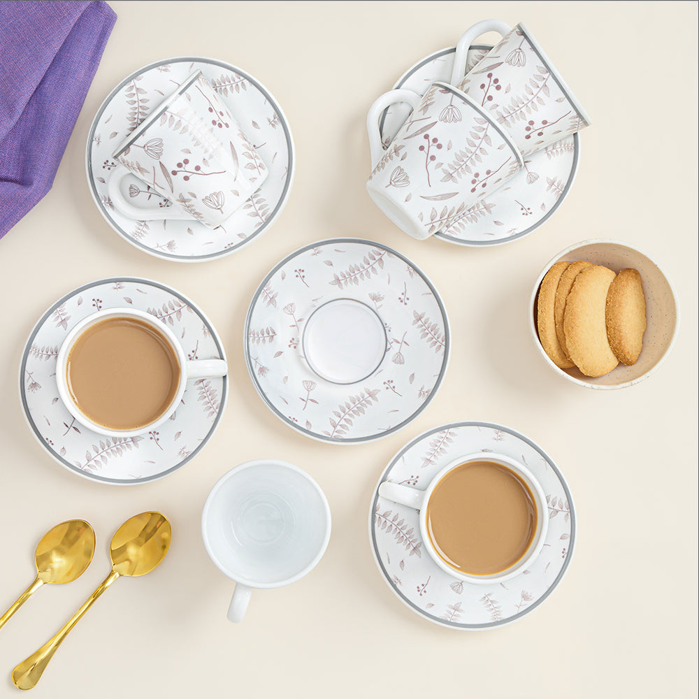 Larah By Borosil Grandeur Mug n Saucer Set 160 ml x 12