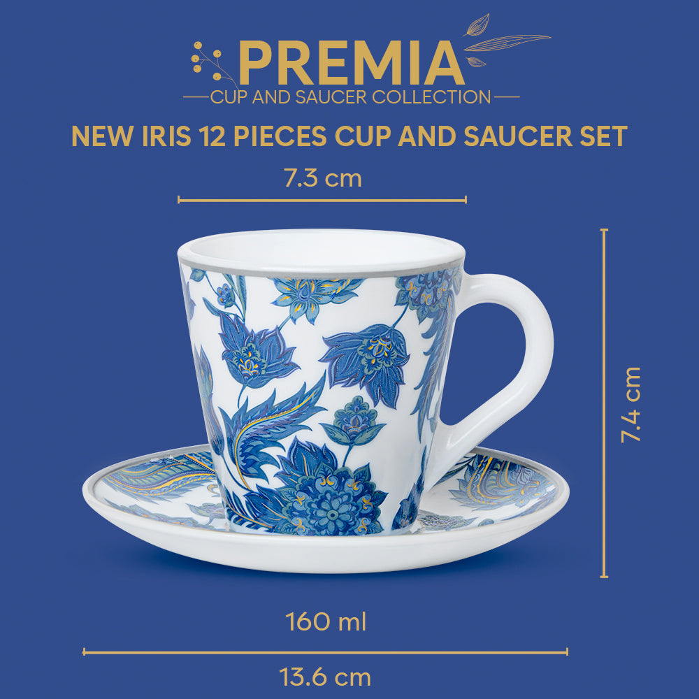 Larah By Borosil New Iris Mug n Saucer Set 160 ml x 12