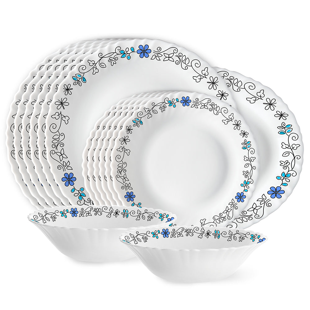 Larah by Borosil, Blue Iris Dinner Set 15 pc Set: Serves 6